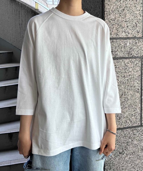 CROSS & STITCH(クロスステッチ)の「CROSS & STITCH / オープンエンド リラックスフィット ラグランTシャツ / OE1250(Tシャツ/カットソー・レディース・ブラック/ネイビー/ベージュ/ホワイト・X-LARGE/MEDIUM/LARGE)」の1枚目の写真
