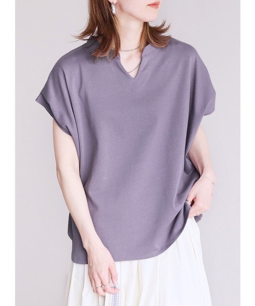 reca（レカ）の「綿100％！キーネックドルマンワイドTシャツ（Tシャツ/カットソー・レディース・アイボリー/パープル系その他/グレイッシュベージュ/ブラック・M）」の4枚目の写真