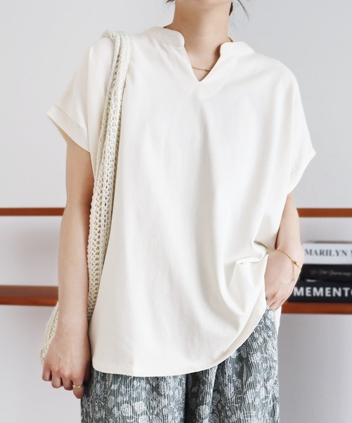 reca（レカ）の「綿100％！キーネックドルマンワイドTシャツ（Tシャツ/カットソー・レディース・アイボリー/パープル系その他/グレイッシュベージュ/ブラック・M）」の21枚目の写真