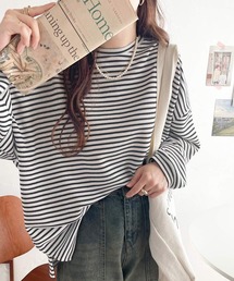 ボーダーブーム再来。ゆるっとサイドスリット長袖ボーダー オーバーサイズ ロンTee