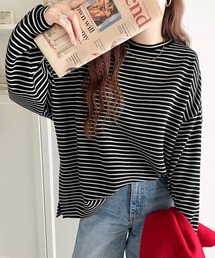 ボーダーブーム再来。ゆるっとサイドスリット長袖ボーダー オーバーサイズ ロンTee