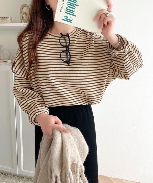 セール】ボーダーブーム再来。ゆるっとサイドスリット長袖ボーダー