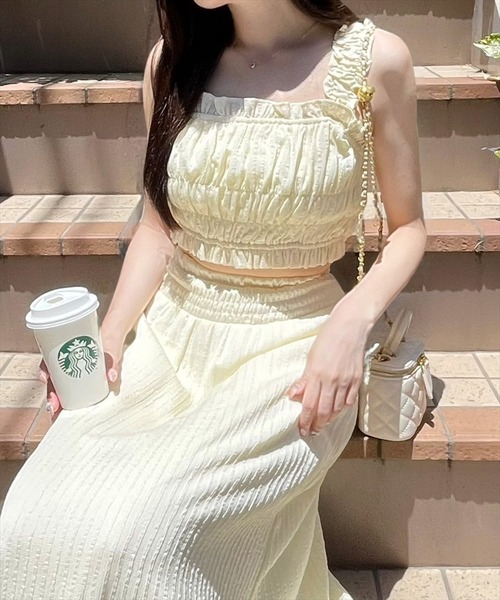 clear（クリア）の「フリルギャザーノースリーブビスチェ[フェミニン