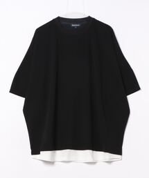 【BLUE STANDARD/ブルースタンダード】ダブルフェイス 吸水速乾 梨地フェイクレイヤード ドルマンスリーブ Tシャツ 無地 バイカラー
