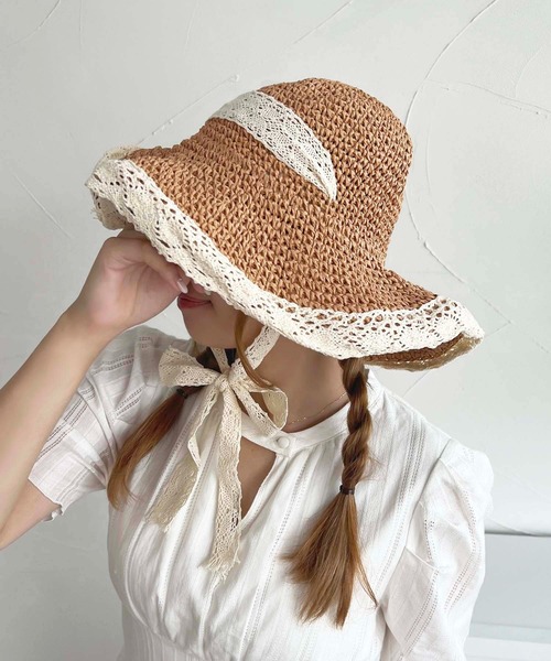 apres jour（アプレジュール）の「【apres jour×ARIAZ】レースエッジサンハット（ハット・レディース・ライトベージュ/ベージュ・FREE）」の3枚目の写真