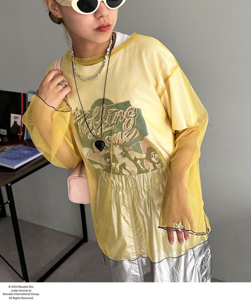 CIAOPANIC(チャオパニック)の「【WEB限定】ラメクルーシアートップス(Tシャツ/カットソー・レディース・ブルー系その他/ブルー/グレー/ブラック/ブラウン/ライトグレー/レッド/イエロー・ONE SIZE)」の7枚目の写真