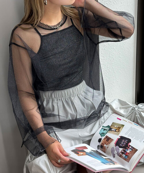 CIAOPANIC(チャオパニック)の「【WEB限定】ラメクルーシアートップス(Tシャツ/カットソー・レディース・ブルー系その他/ブルー/グレー/ブラック/ブラウン/ライトグレー/レッド/イエロー・ONE SIZE)」の10枚目の写真