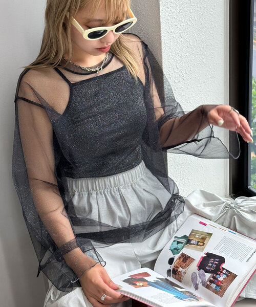 CIAOPANIC(チャオパニック)の「【WEB限定】ラメクルーシアートップス(Tシャツ/カットソー・レディース・ブルー系その他/ブルー/グレー/ブラック/ブラウン/ライトグレー/レッド/イエロー・ONE SIZE)」の11枚目の写真