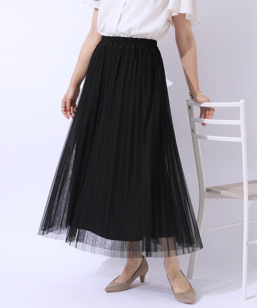 DRESKIP（ドレスキップ）の「◆【高レビュー】大人のほんのり甘めなチュールプリーツスカート（スカート・レディース・チャコールグレー/ライトブルー/ブラック・04/02/03）」の2枚目の写真