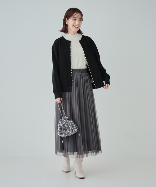 DRESKIP（ドレスキップ）の「◆【高レビュー】大人のほんのり甘めなチュールプリーツスカート（スカート・レディース・チャコールグレー/ライトブルー/ブラック・04/02/03）」の7枚目の写真