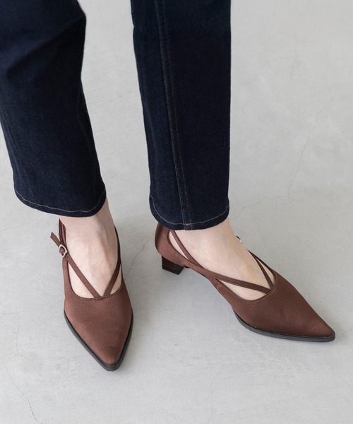 セール】クロスストラップ ポインテッドトゥ ヒールパンプス（パンプス