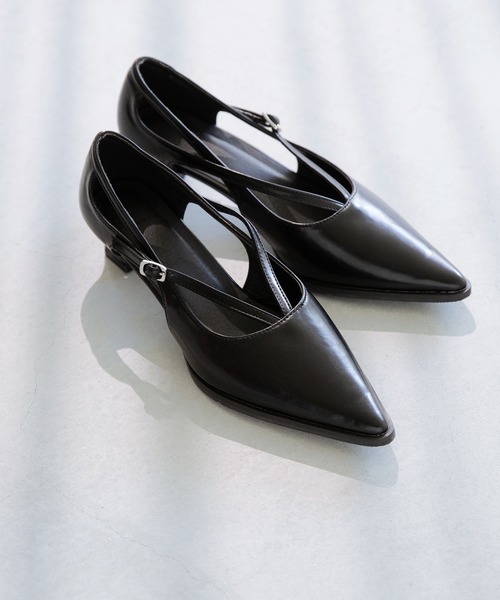 セール】クロスストラップ ポインテッドトゥ ヒールパンプス