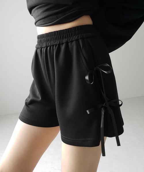 2color 】サイドリボンスウェットショートパンツ／ side ribbon