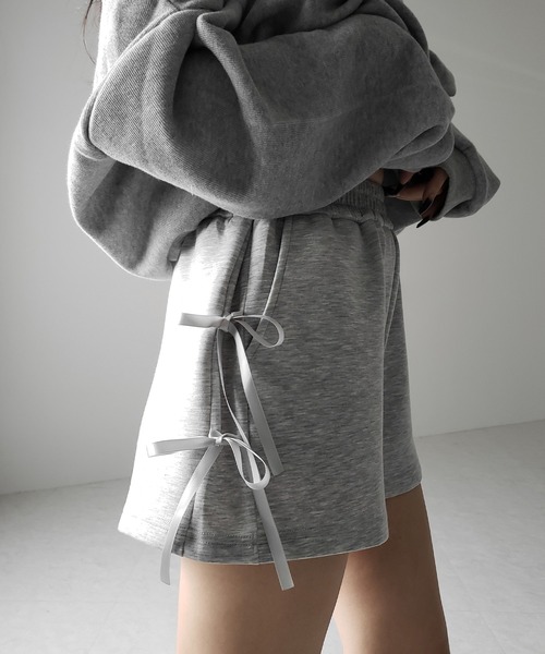me+em select(ミームセレクト)の「【 2color 】サイドリボンスウェットショートパンツ/ side ribbon sweat short pants ※※(スウェットパンツ・レディース・グレー/ブラック・FREE)」の7枚目の写真