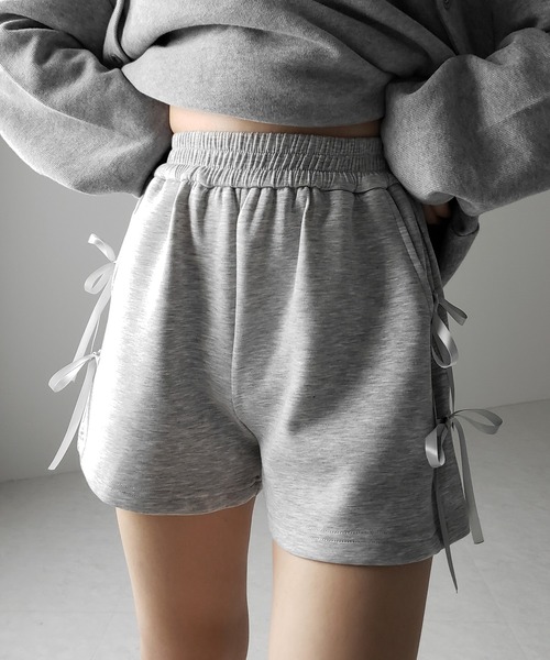 me+em select(ミームセレクト)の「【 2color 】サイドリボンスウェットショートパンツ/ side ribbon sweat short pants ※※(スウェットパンツ・レディース・グレー/ブラック・FREE)」の9枚目の写真
