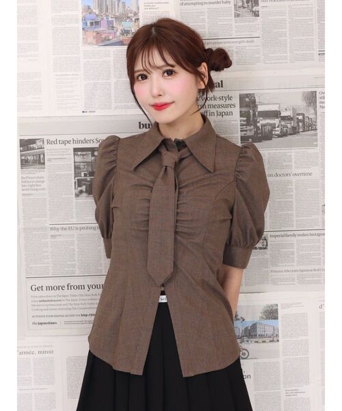 EATME（イートミー）の「ネクタイ付シャツ（シャツ/ブラウス・レディース・ブラウン/グレー/オフホワイト・FREE）」の3枚目の写真