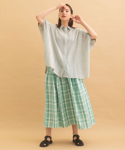 POU DOU DOU（プードゥドゥ）の「＜made in INDIA＞シアサッカーストライプドルマンシャツ（シャツ/ブラウス・レディース・ライトブルー/ラベンダー/ネイビー・M）」の8枚目の写真