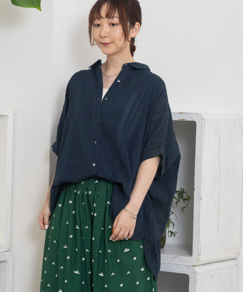 POU DOU DOU（プードゥドゥ）の「＜made in INDIA＞シアサッカーストライプドルマンシャツ（シャツ/ブラウス・レディース・ライトブルー/ラベンダー/ネイビー・M）」の15枚目の写真