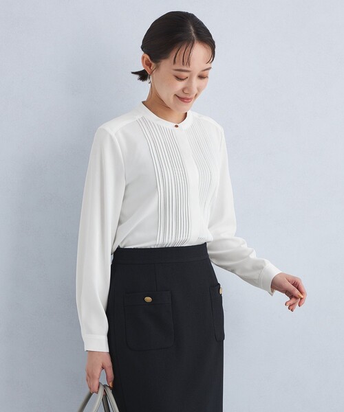 green label relaxing（グリーンレーベルリラクシング）の「ピンタック スタンド ネック ブラウス（シャツ/ブラウス・レディース・ブラック/ホワイト/ライム・FREE）」の8枚目の写真