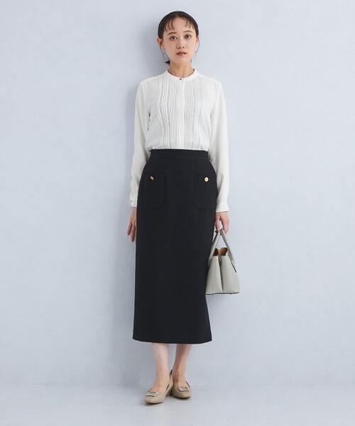 green label relaxing（グリーンレーベルリラクシング）の「ピンタック スタンド ネック ブラウス（シャツ/ブラウス・レディース・ブラック/ホワイト/ライム・FREE）」の9枚目の写真