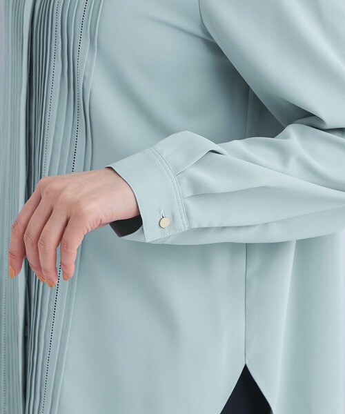 green label relaxing（グリーンレーベルリラクシング）の「ピンタック スタンド ネック ブラウス（シャツ/ブラウス・レディース・ブラック/ホワイト/ライム・FREE）」の14枚目の写真