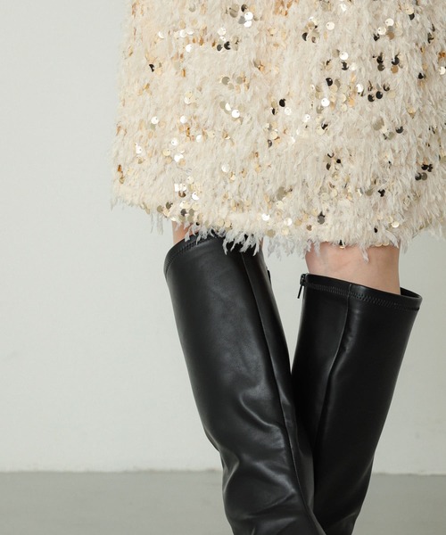 SENSE OF PLACE by URBAN RESEARCH（センスオブプレイスバイアーバンリサーチ）の「『消臭』スクエアトゥストレッチロングブーツ（ブーツ・レディース・ブラック/ブラウン・SMALL/MEDIUM/LARGE）」の6枚目の写真