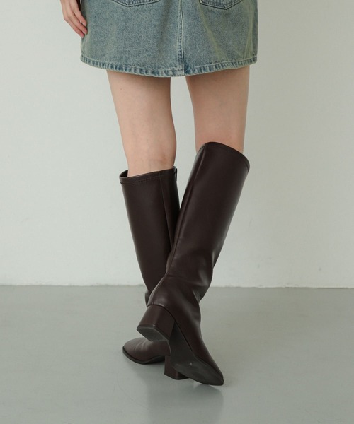 SENSE OF PLACE by URBAN RESEARCH（センスオブプレイスバイアーバンリサーチ）の「『消臭』スクエアトゥストレッチロングブーツ（ブーツ・レディース・ブラック/ブラウン・SMALL/MEDIUM/LARGE）」の21枚目の写真