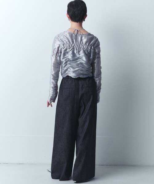 CODE A（コードエー）の「gathered shiny blouse（シャツ/ブラウス・レディース・ブラック/ライトブルー/ライトグレー・00）」の12枚目の写真