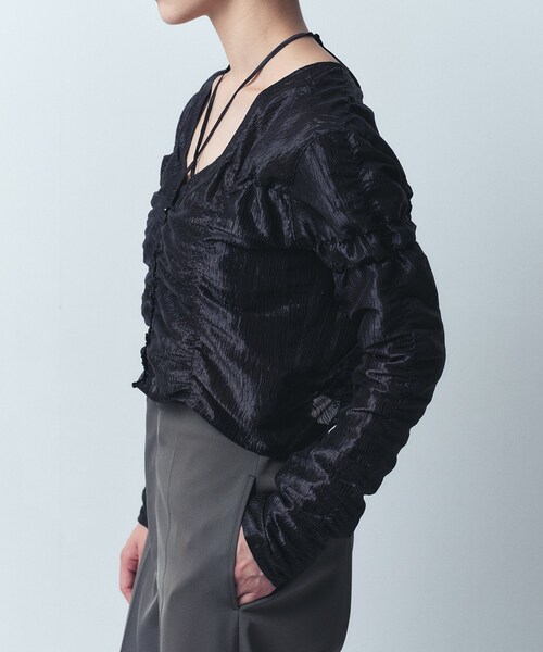 CODE A（コードエー）の「gathered shiny blouse（シャツ/ブラウス・レディース・ブラック/ライトブルー/ライトグレー・00）」の14枚目の写真