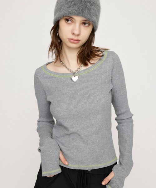 SLY（スライ）の「【2サイズ展開】CUT RIB BASIC TOPS カット リブ ベーシック トップス（Tシャツ/カットソー・レディース・杢グレー/レッド系その他/ライトブラック/ブラウン系その他2・1/2）」の3枚目の写真