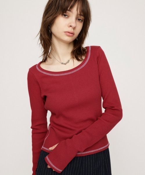 SLY（スライ）の「【2サイズ展開】CUT RIB BASIC TOPS カット リブ ベーシック トップス（Tシャツ/カットソー・レディース・杢グレー/レッド系その他/ライトブラック/ブラウン系その他2・1/2）」の4枚目の写真