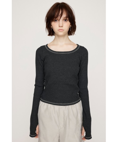SLY（スライ）の「【2サイズ展開】CUT RIB BASIC TOPS カット リブ ベーシック トップス（Tシャツ/カットソー・レディース・杢グレー/レッド系その他/ライトブラック/ブラウン系その他2・1/2）」の7枚目の写真