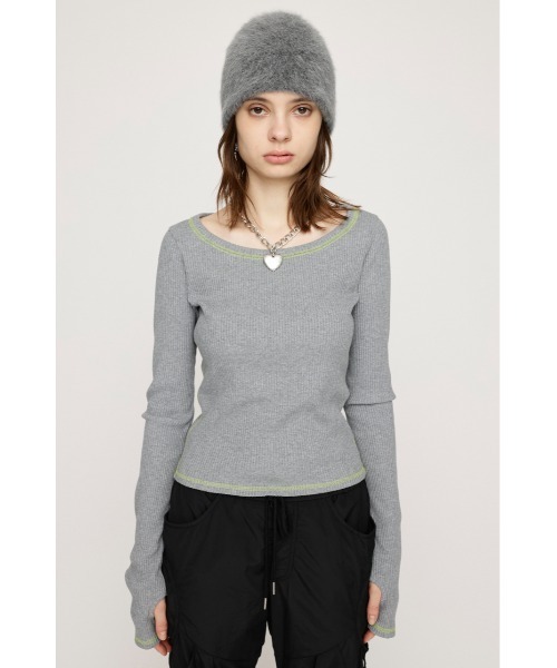 SLY（スライ）の「【2サイズ展開】CUT RIB BASIC TOPS カット リブ ベーシック トップス（Tシャツ/カットソー・レディース・杢グレー/レッド系その他/ライトブラック/ブラウン系その他2・1/2）」の14枚目の写真