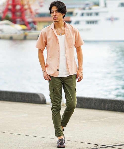 SOMEDIFF（サムディフ）の「【SOMEDIFF】 リネンライク半袖シャツ メンズ レギュラーカラーシャツ 夏服（シャツ/ブラウス・メンズ・オレンジ/ブラック/ブルー・M/L/XL）」の6枚目の写真