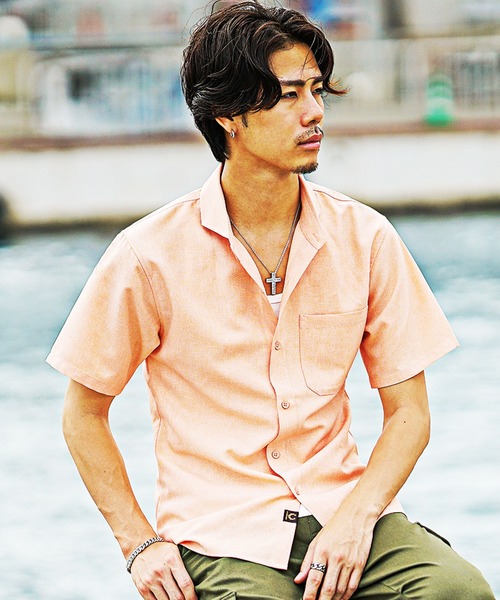 SOMEDIFF（サムディフ）の「【SOMEDIFF】 リネンライク半袖シャツ メンズ レギュラーカラーシャツ 夏服（シャツ/ブラウス・メンズ・オレンジ/ブラック/ブルー・M/L/XL）」の5枚目の写真