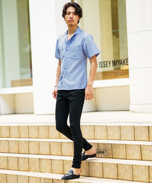 SOMEDIFF（サムディフ）の「【SOMEDIFF】 リネンライク半袖シャツ メンズ レギュラーカラーシャツ 夏服（シャツ/ブラウス・メンズ・オレンジ/ブラック/ブルー・M/L/XL）」の11枚目の写真