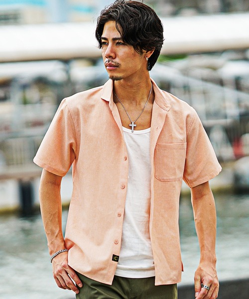 SOMEDIFF（サムディフ）の「【SOMEDIFF】 リネンライク半袖シャツ メンズ レギュラーカラーシャツ 夏服（シャツ/ブラウス・メンズ・オレンジ/ブラック/ブルー・M/L/XL）」の20枚目の写真