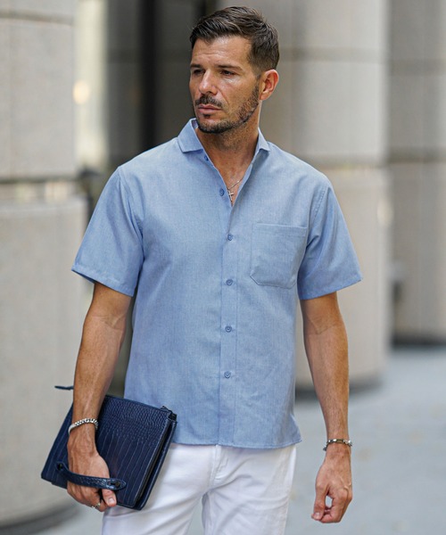 SOMEDIFF】 リネンライク半袖シャツ メンズ レギュラーカラーシャツ 春