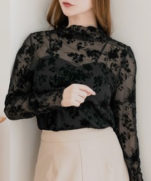 Julia Boutique | 選べるドット柄・花柄 フロッキー加工 シアーカットソートップス(Tシャツ/カットソー)