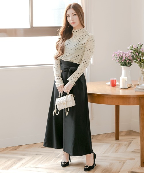 Julia Boutique(ジュリアブティック)の「選べるドット柄・花柄 フロッキー加工 シアーカットソートップス(Tシャツ/カットソー・レディース・ブラック系2/ブラック系1/ホワイト・ONE)」の17枚目の写真