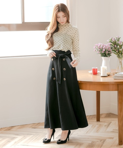 Julia Boutique(ジュリアブティック)の「選べるドット柄・花柄 フロッキー加工 シアーカットソートップス(Tシャツ/カットソー・レディース・ブラック系2/ブラック系1/ホワイト・ONE)」の19枚目の写真