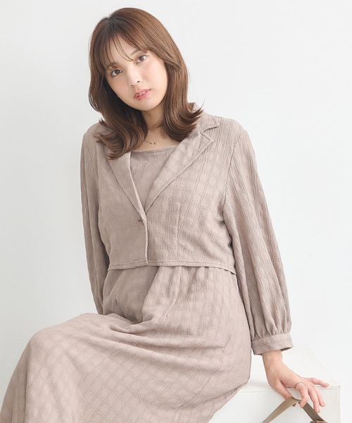 earth music&ecology（アースミュージックアンドエコロジー）の「SET2点ジャカードシャツ+キャミドレ（ワンピース・レディース・ブラック/モカ/ブルー・FREE）」の10枚目の写真