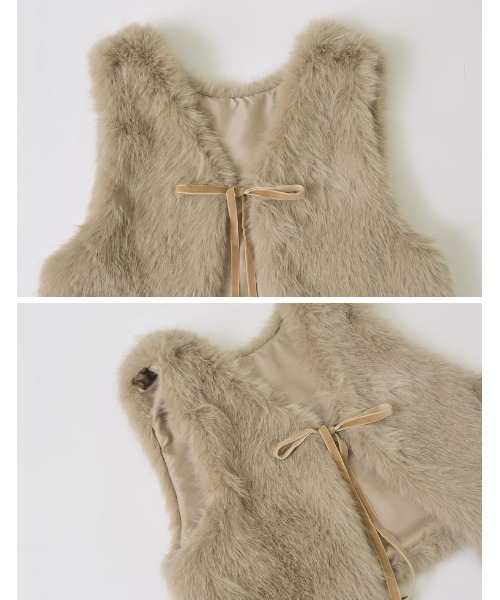 Re:EDIT（リエディ）の「前後2WAYフェイクファーベスト（ダウンベスト・レディース・ベージュ/ブラック/グレー・MEDIUM/LARGE）」の12枚目の写真