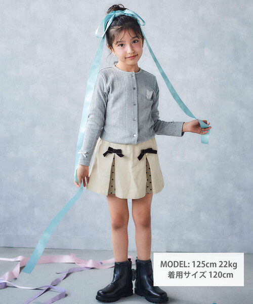 SLAP SLIP（スラップスリップ）の「キラキラ袖リボンパッチ刺しゅうカーディガン(90~140cm)（カーディガン/ボレロ・キッズ・オフホワイト/グレー/パープル・90cm/110cm/100cm/120cm/140cm/130cm）」の4枚目の写真