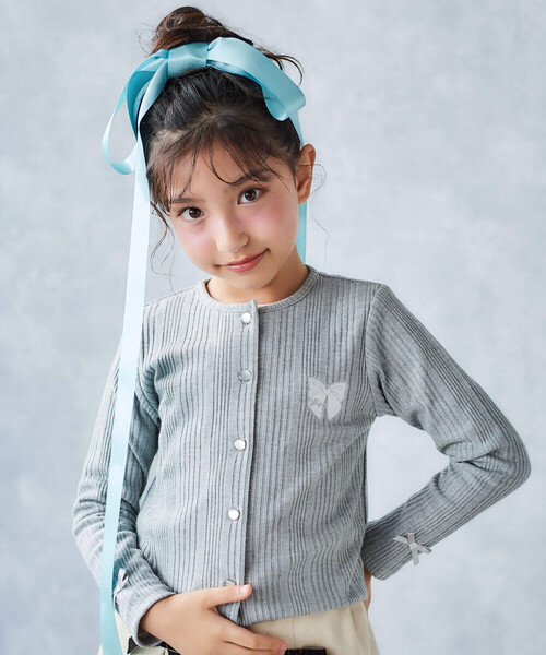 SLAP SLIP（スラップスリップ）の「キラキラ袖リボンパッチ刺しゅうカーディガン(90~140cm)（カーディガン/ボレロ・キッズ・オフホワイト/グレー/パープル・90cm/110cm/100cm/120cm/140cm/130cm）」の7枚目の写真