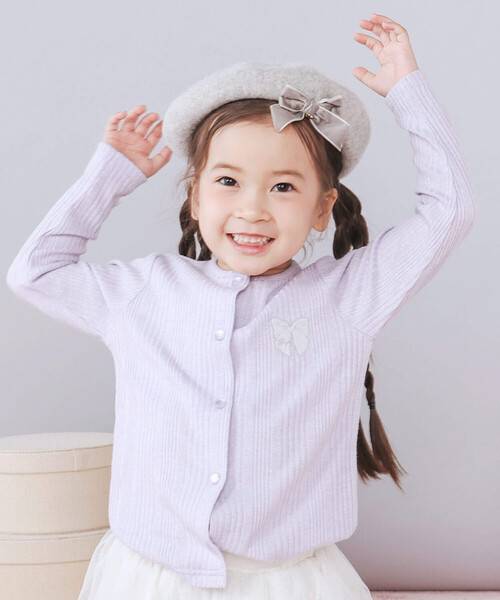 SLAP SLIP（スラップスリップ）の「キラキラ袖リボンパッチ刺しゅうカーディガン(90~140cm)（カーディガン/ボレロ・キッズ・オフホワイト/グレー/パープル・90cm/110cm/100cm/120cm/140cm/130cm）」の8枚目の写真