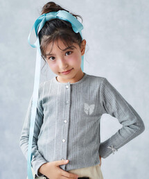 キラキラ袖リボンパッチ刺しゅうカーディガン(90~140cm)