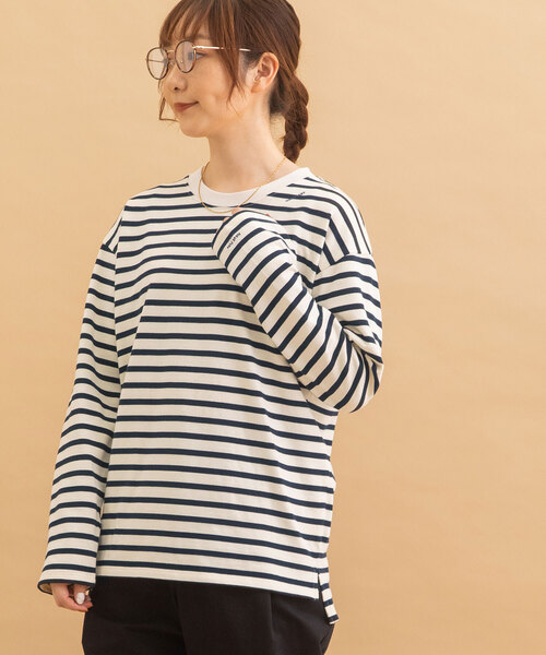 POU DOU DOU(プードゥドゥ)の「USAコットンワンポイント刺繍ワイドロンTee(Tシャツ/カットソー・レディース・ネイビー/レッド系/ブラック/オフホワイト・M)」の3枚目の写真