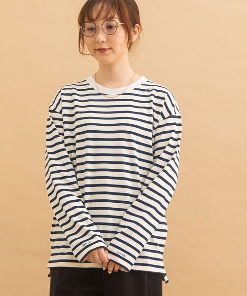 POU DOU DOU(プードゥドゥ)の「USAコットンワンポイント刺繍ワイドロンTee(Tシャツ/カットソー・レディース・ネイビー/レッド系/ブラック/オフホワイト・M)」の6枚目の写真