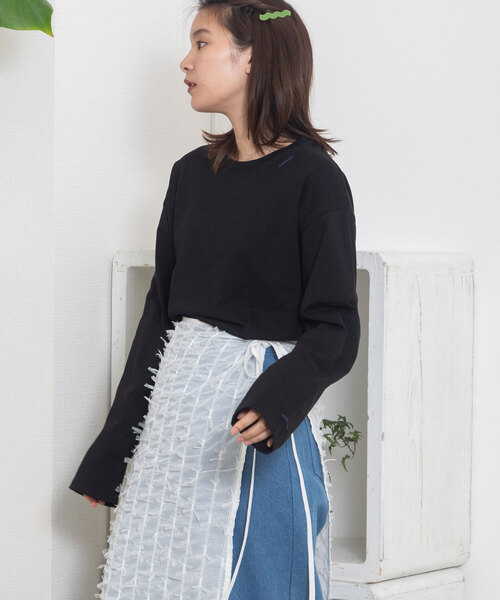 POU DOU DOU(プードゥドゥ)の「USAコットンワンポイント刺繍ワイドロンTee(Tシャツ/カットソー・レディース・ネイビー/レッド系/ブラック/オフホワイト・M)」の12枚目の写真
